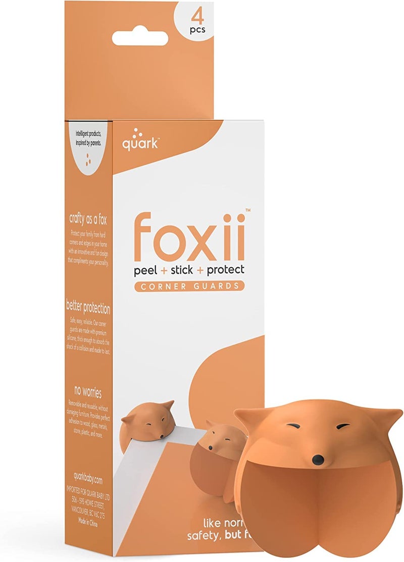 Quark Foxii Table Corner Protectors - Thick, Impact-Resistant Silicone - Cute Baby Proofing Corner Bumpers for Furniture - Easy to Remove with 3M Adhesive - 4 x Table Corner Guards - Image 1
